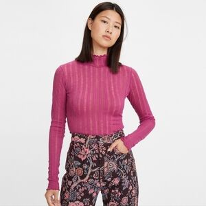 Levi's Turtle Mock Neck Semi-Sheer Long Sleeve Size XS